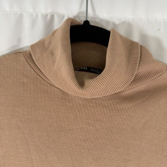 Zara Bodysuit Women's Large Tan Brown Turtleneck Sleeveless Ribbed Button Snap - Picture 6 of 11